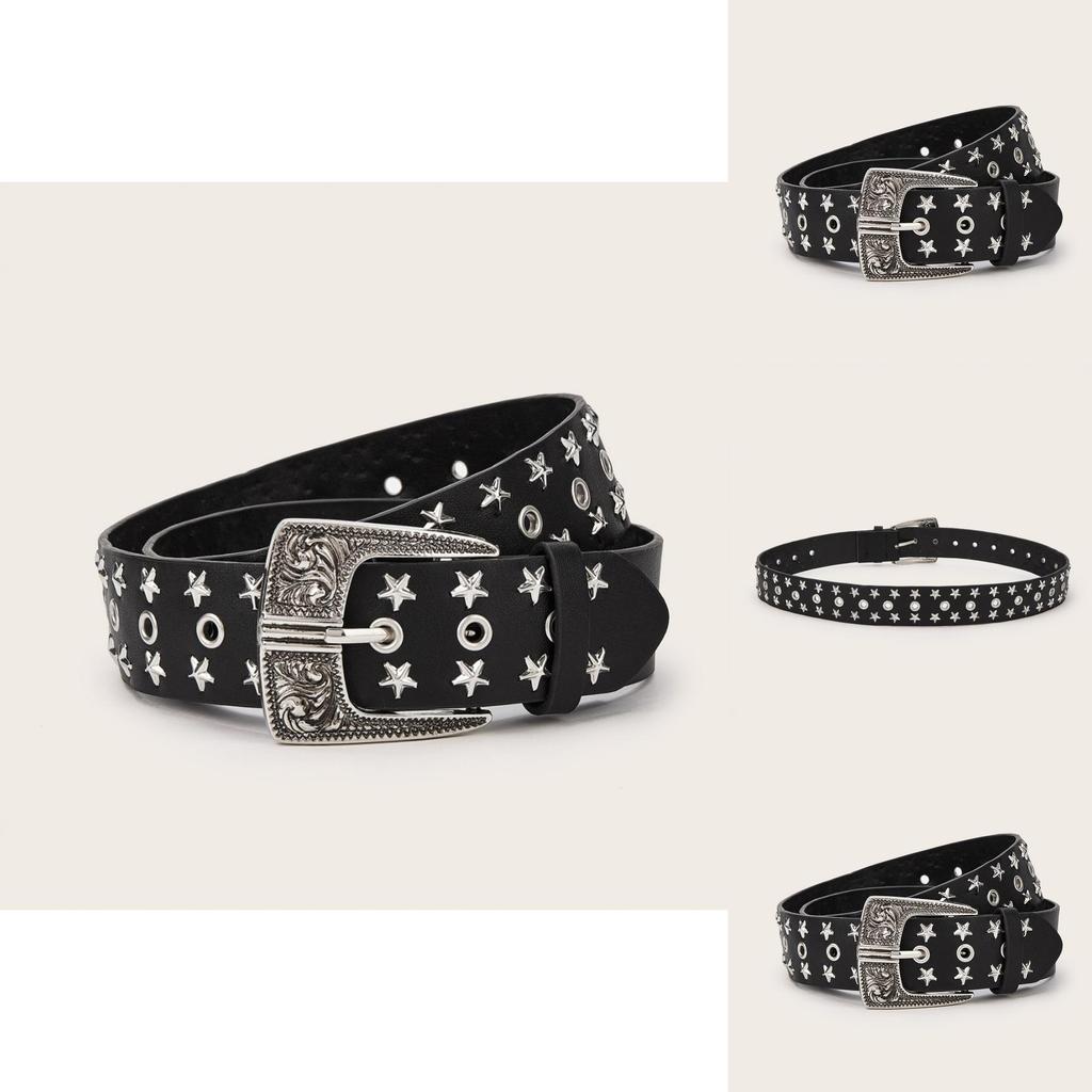 Punk Rock Pu-Ledergürtel Mit Nieten Und Sternkompass-Design Für Modebegeisterte