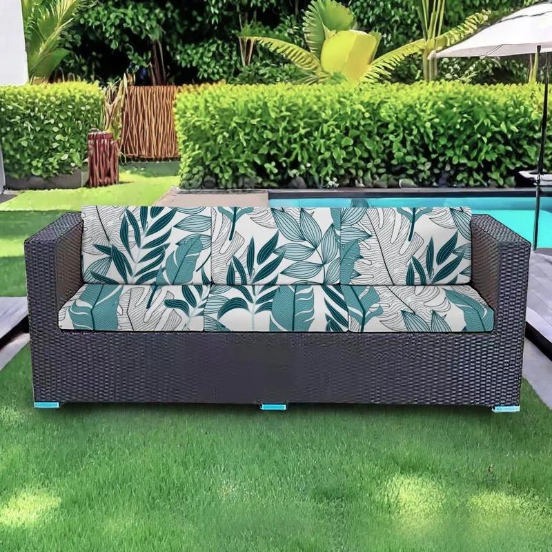 Patio Waterproof Printing Sofa Seat Furniture Protector Slipcover Stretch Sofa Cushion Cover with Elastic Bottom for Living Room