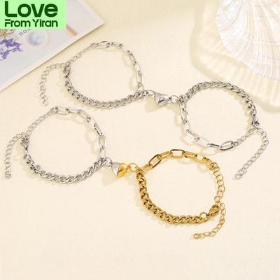 Bracelets For Women Men Fashion Couple Cuff Jewelry Vintage Silver Color Chains Heart Magnet Bracelets Korea  Trendy Pulsera