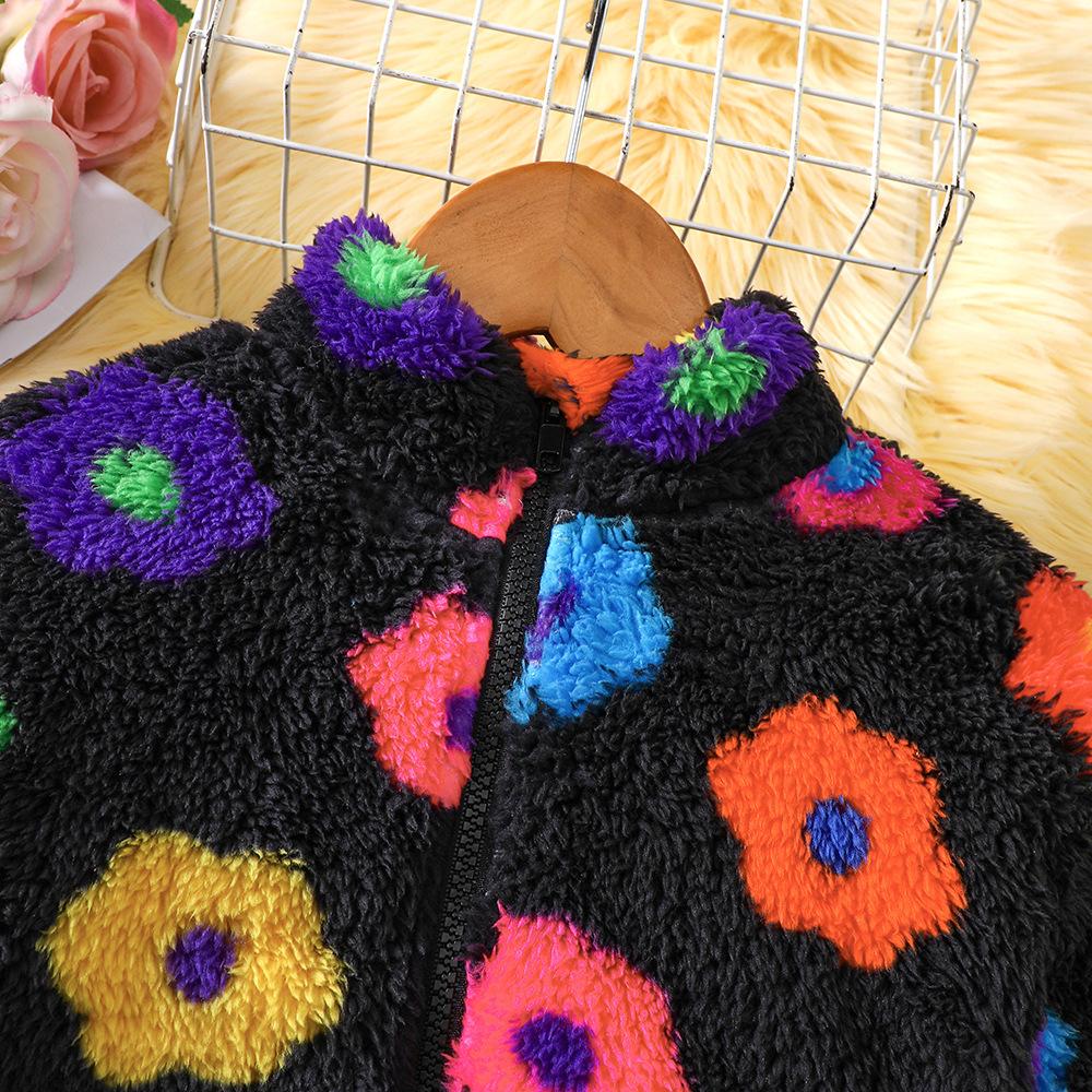 Barnkläder Ny Höst Vinter Flickors Färgglad Småblommig Plyschjacka