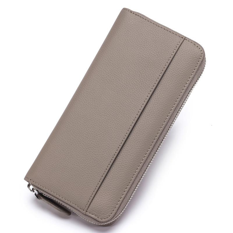 Cowhide Organ Bag, Long Zipper Lady's Wallet, Genuine Leather Large-capacity Clutch