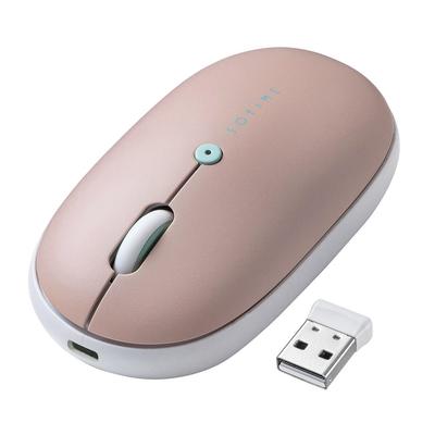 Sanwa Direct Kabellose Maus, USB-A, Bluetooth, Kabellos, Schlank, Leise, Wiederaufladbar, Typ-C, Schnellladung, Leichtgewicht, Tragbar, Rosa, 400-MAWBT177P