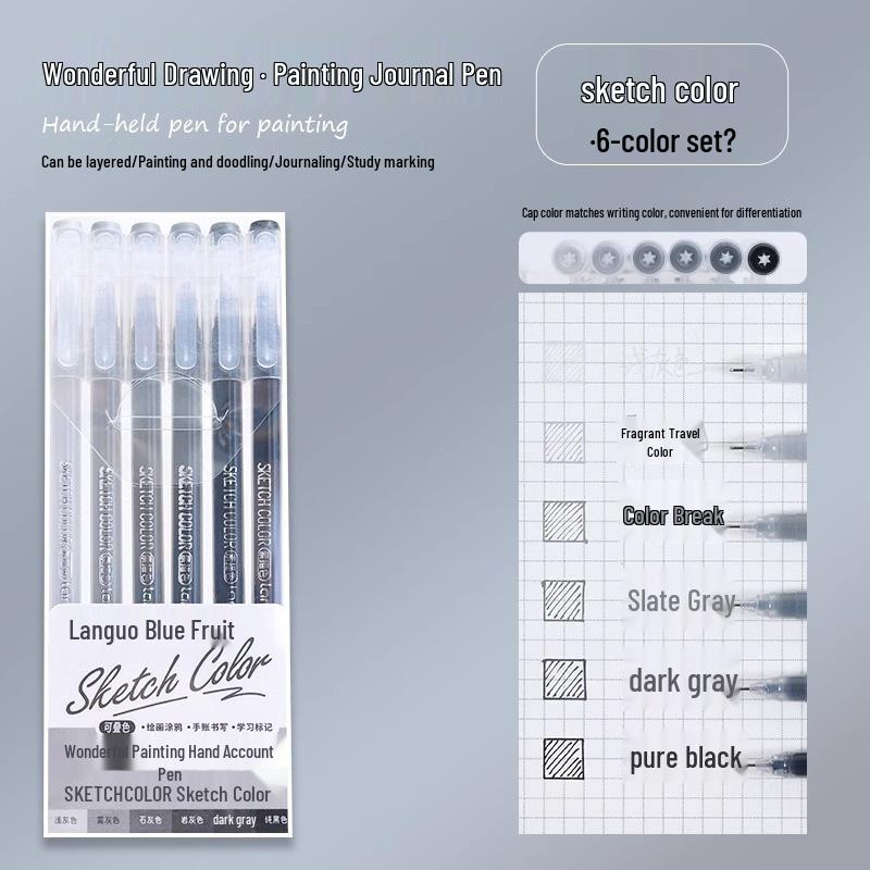 Blue Fruit Large Capacity Journal & Pen Set: Includes Highlighter, Drawing Pen, Gel Pen, Colored Single-Tip Pen.