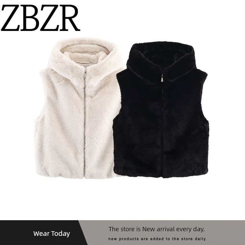 Za Autumn and Winter New Arrivals Women's Clothing Zr European and American Style Fashionable Hooded Faux Fur Effect Vest 6318800