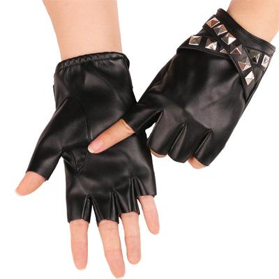 Punk Pyramidennieten Fingerlose Handschuhe, PU-Leder Halbfingerhandschuhe für Cosplay & Biker