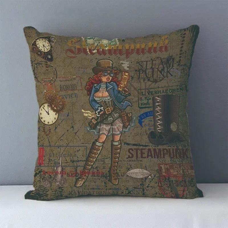 Europeisk stil vintage steampunk-mönster tryckt mysigt soffkuddfodral heminredningskuddar x sängkläder örngott J