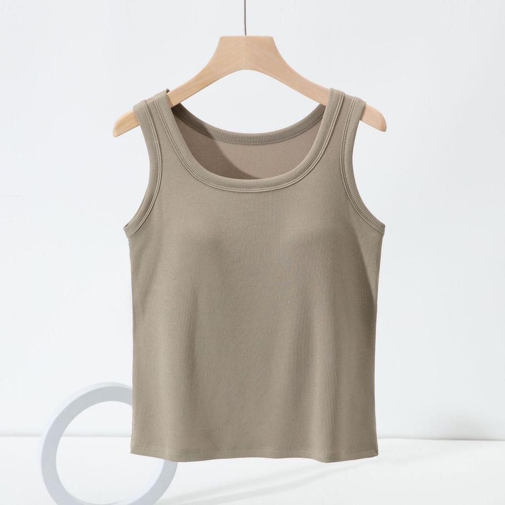Slim-Fit Women's Threaded Tank Top with Integrated Pads - Comfortable, No Restriction, Ideal for Spring/Summer Yoga & Outer or Base Layer Wear.