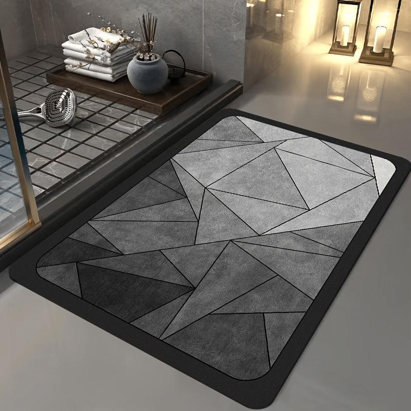 VIKAMA Minimalist Geometric Triangle Bath Mat Non Slip Washable Bathroom Rug Gray Gradient Geometric Print Floor Mat Bathroom
