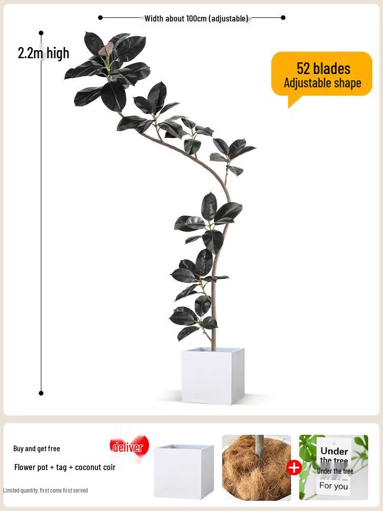 Luxurious Black Gold Ficus Elastica Artificial Tree: Indoor Ornament and Floor Decoration