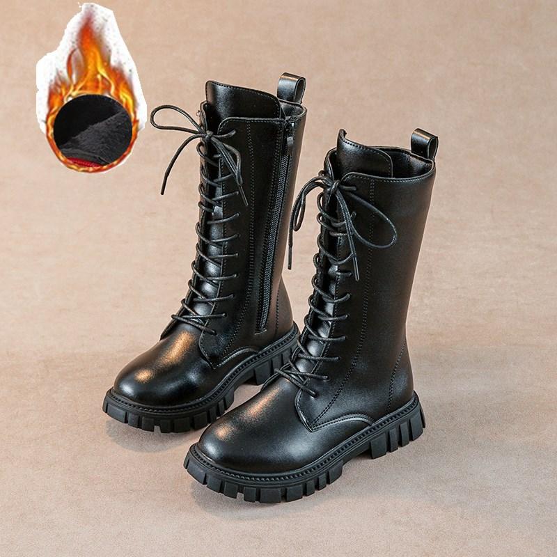 Buty dziewczęce, Zimowe wysokie buty, Koreańska wersja brytyjskich butów Martin, Skórzane buty księżniczki