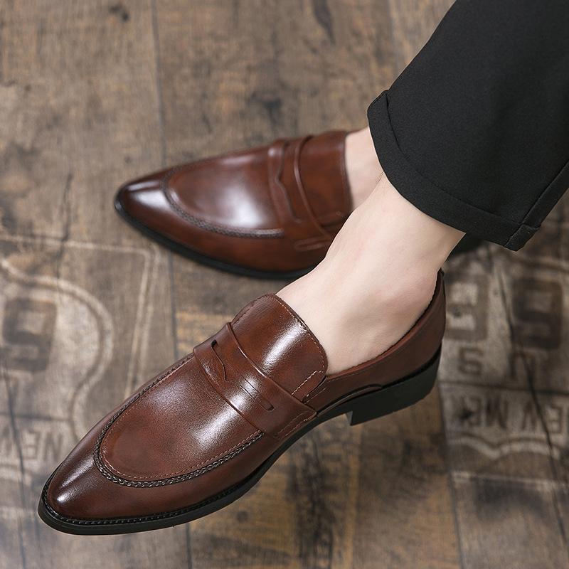 Small Leather Shoes Lazy Pointed Hair Stylist British Block Business Dress Casual Shoes
