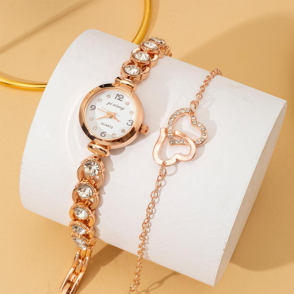 Diamond Watch Women'S Set, Popular Light Luxury Ins Small Dial Bracelet Set Women'S Watch
