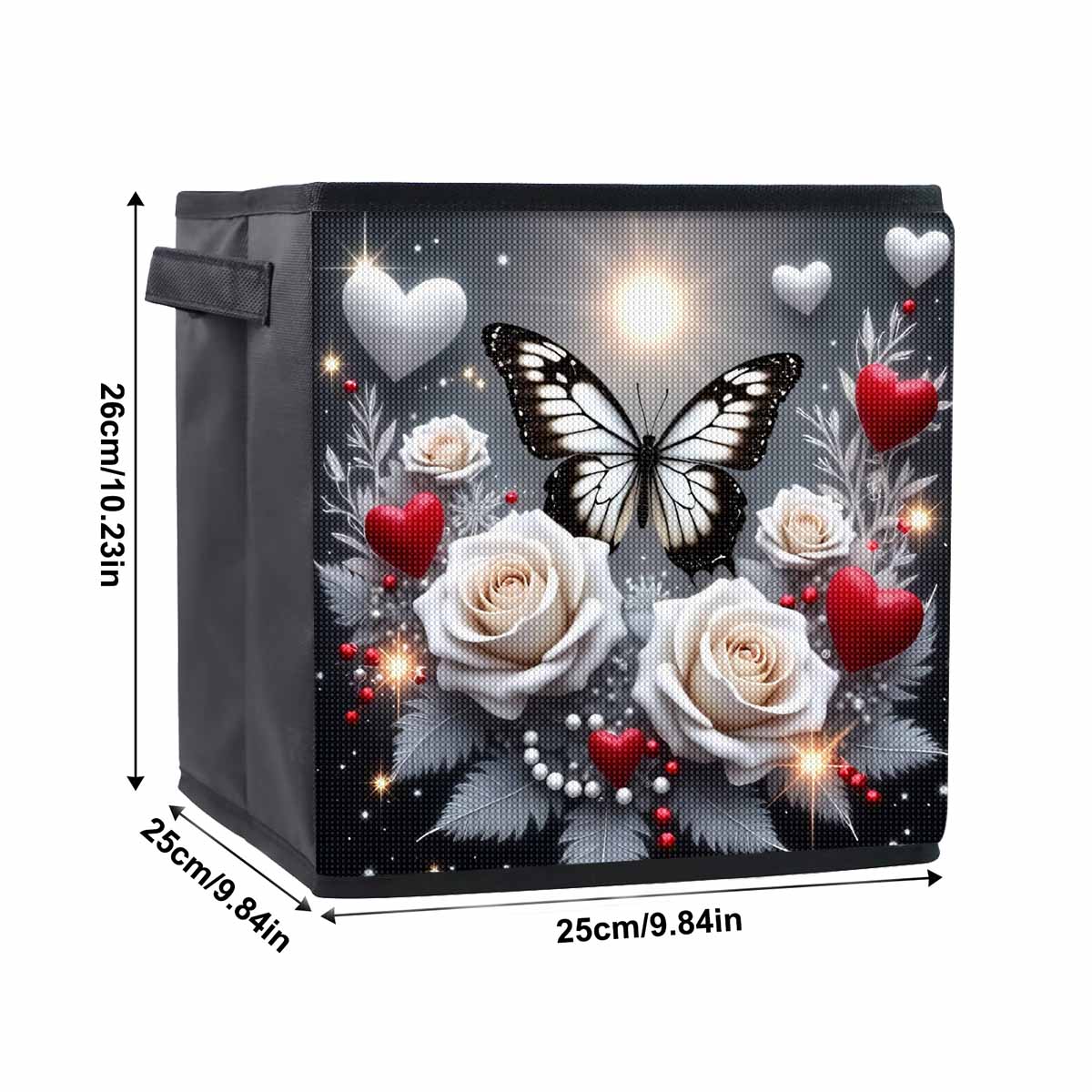

White Butterflies and Roses 5D Diamond Painting Storage Basket Full Round Drill Mosaic Diamond Embroidery Cross Stitch Kits Home Decor Home Decor 25cmx25cm