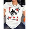 Women's Pink Heart King Pattern T-Shirt, Casual Short Sleeve Crew Neck Fashion All-Season Top