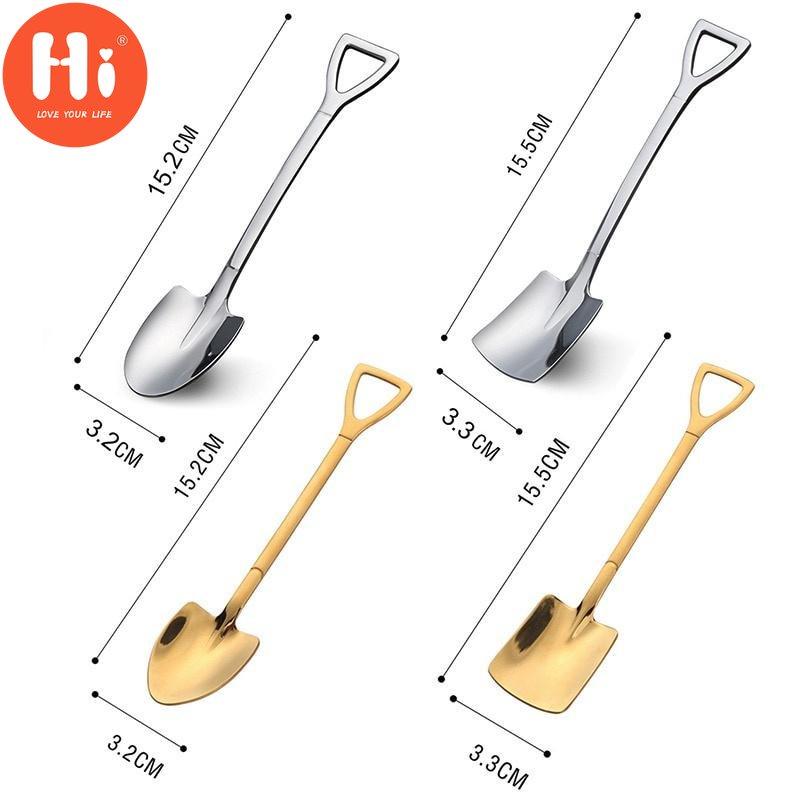 Hallo 4PCS Kaffee Löffel Besteck Set Edelstahl Retro Eisen Schaufel Eis Löffel Scoop Kreative Löffel Tee-löffel Mode Geschirr