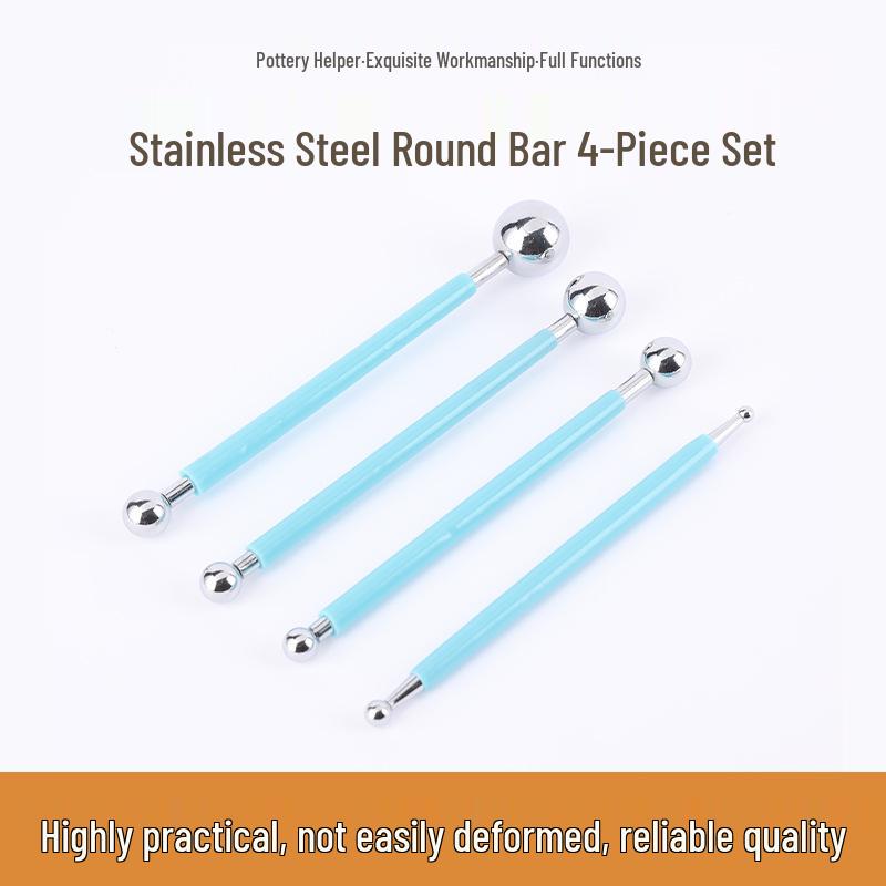 Round Head Ball Rod Set: 4-Piece DIY Polymer Clay Tool for Shaping & Eyeball Socket Indentation