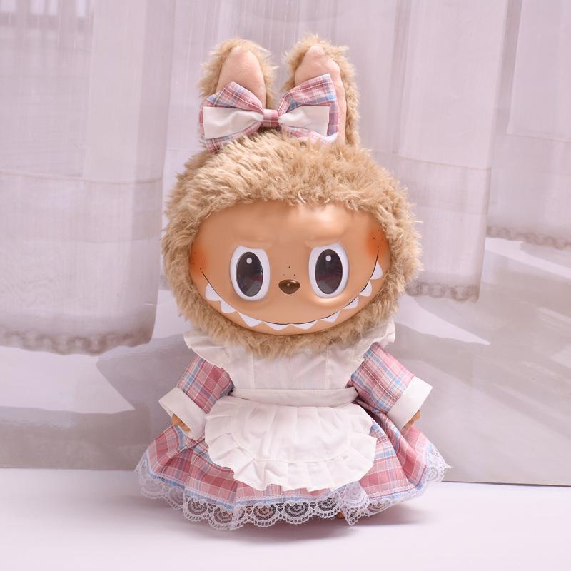 38cm Labubu Plush Doll Casual Outfit Set with Hat (Clothes Only)