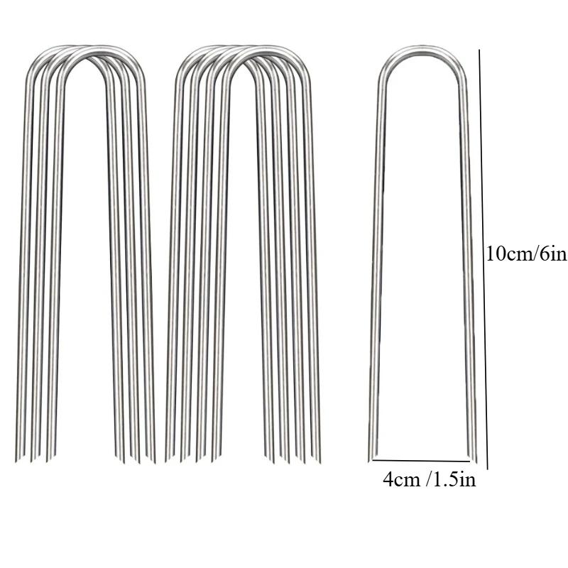 U-Shaped Garden Nail Heavy Duty Fence Pipe Stake Lawn Galvanized Landscape Nail for Fixing Water Pipe Turf Barrier Ground Nail