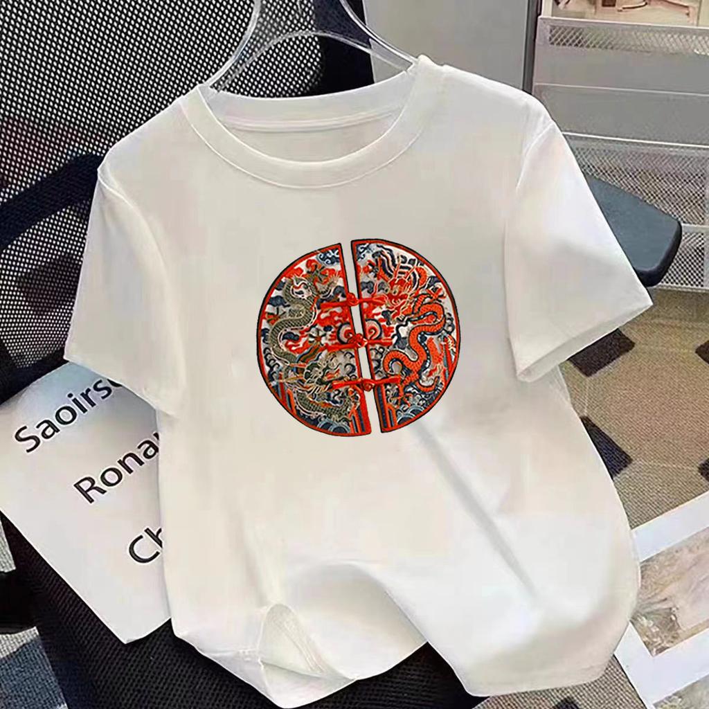 VEZFAA Women's Fashion Casual Summer Spring Flower Pattern Print Short Sleeve O-Neck Blouses & Shirts