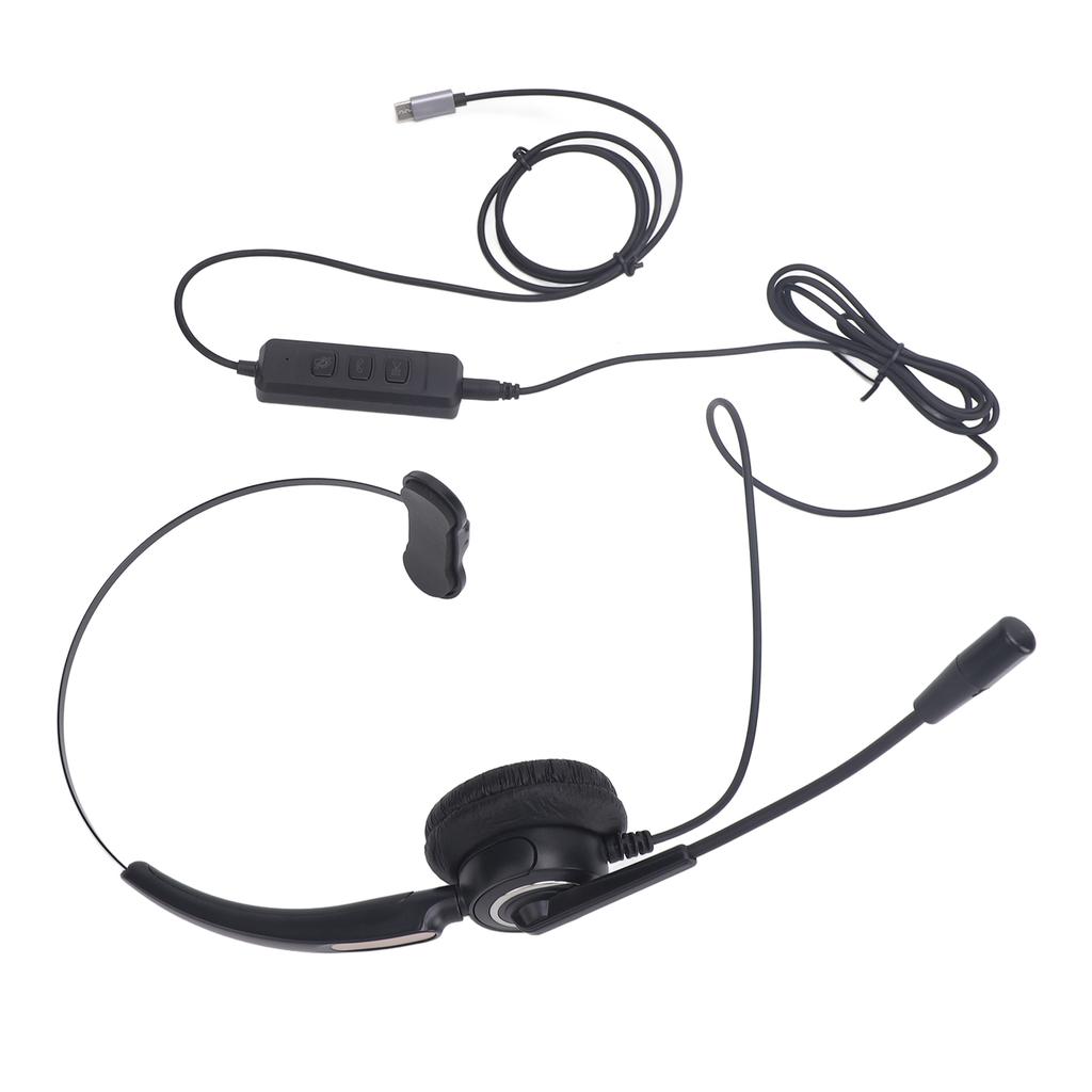 Telephone Headset with Noise Cancelling Microphone Single Ear Support USB C To USB 3.5mm Connector