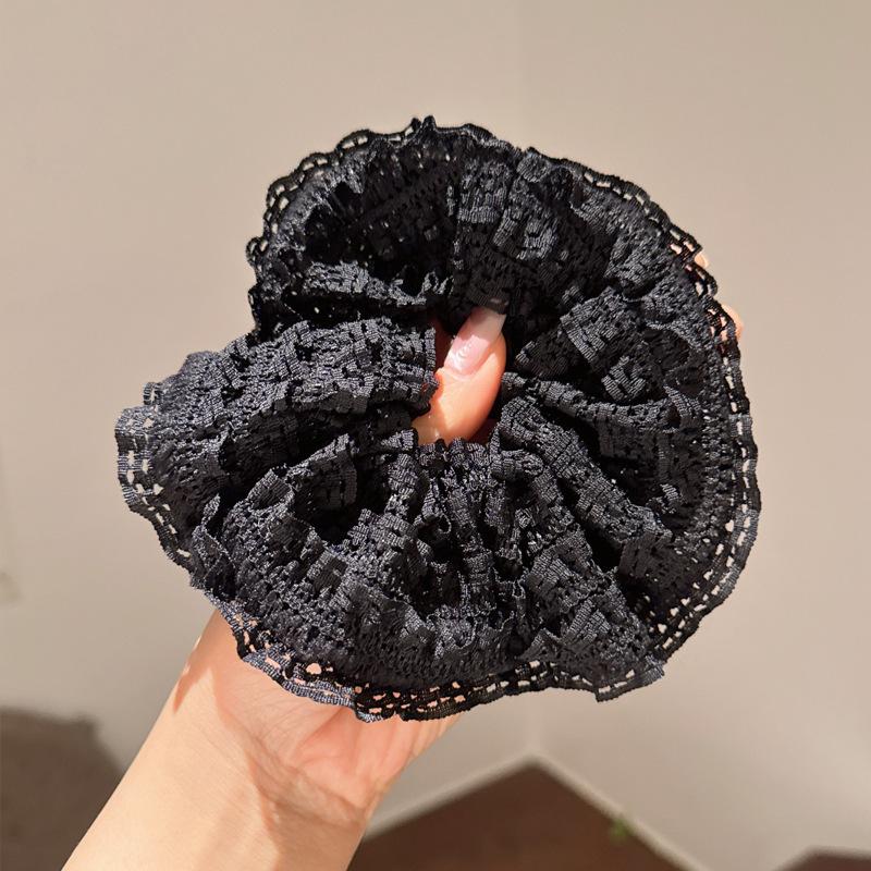 

French lace large intestine hair band retro oversized hair rope lazy wind beautiful yarn hair accessories network чёрный