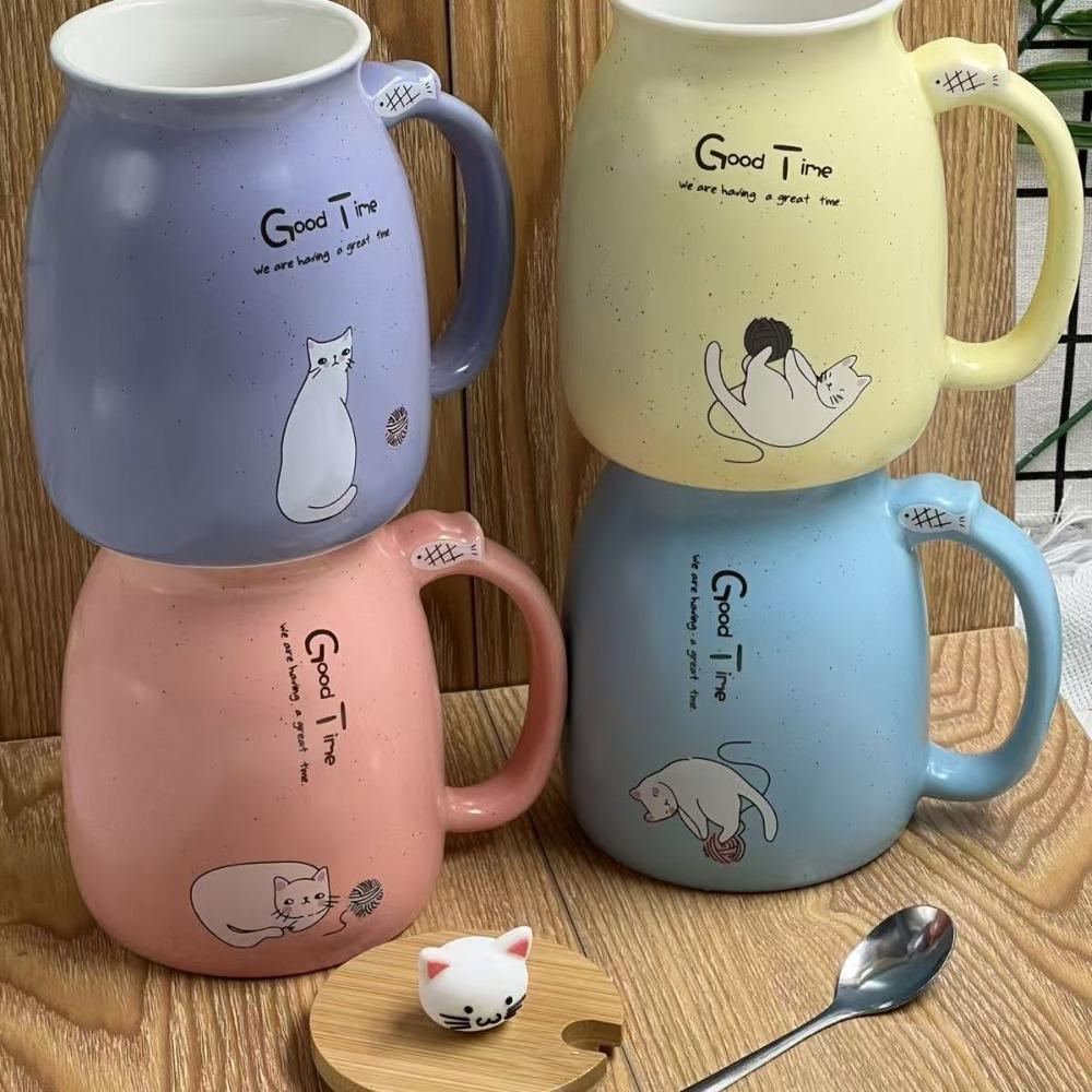 460ml Cartoon Ceramics Cat Mug with Lid and Spoon Handle Cute Cat Mug Coffee Milk Tea Mugs Breakfast Cup Drinkware Novelty Gifts