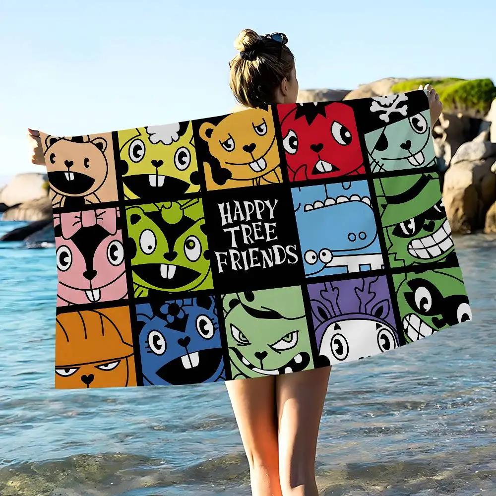 Happy Tree Friends Cartoon Bath Towel Microfiber Soft Water Absorbing Breathable For Girl Kids Decorative Cartoon Beach Towel