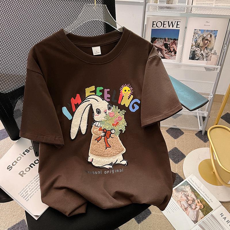 

Pure cotton design sense embroidered bottoming shirt short-sleeved T-shirt women s clothing 2025 spring new slim fit inside niche and thin XXL