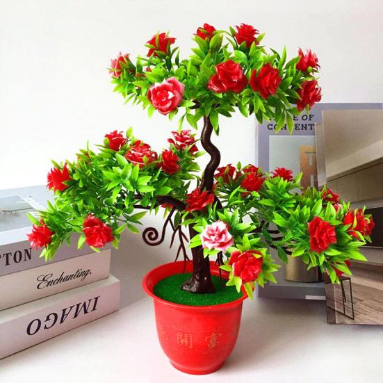 Künstliche Rosen-Blumen-Gast-Gruß-Kiefer-Blumentopf-Zuhause-Desktop-Büro-Dekor