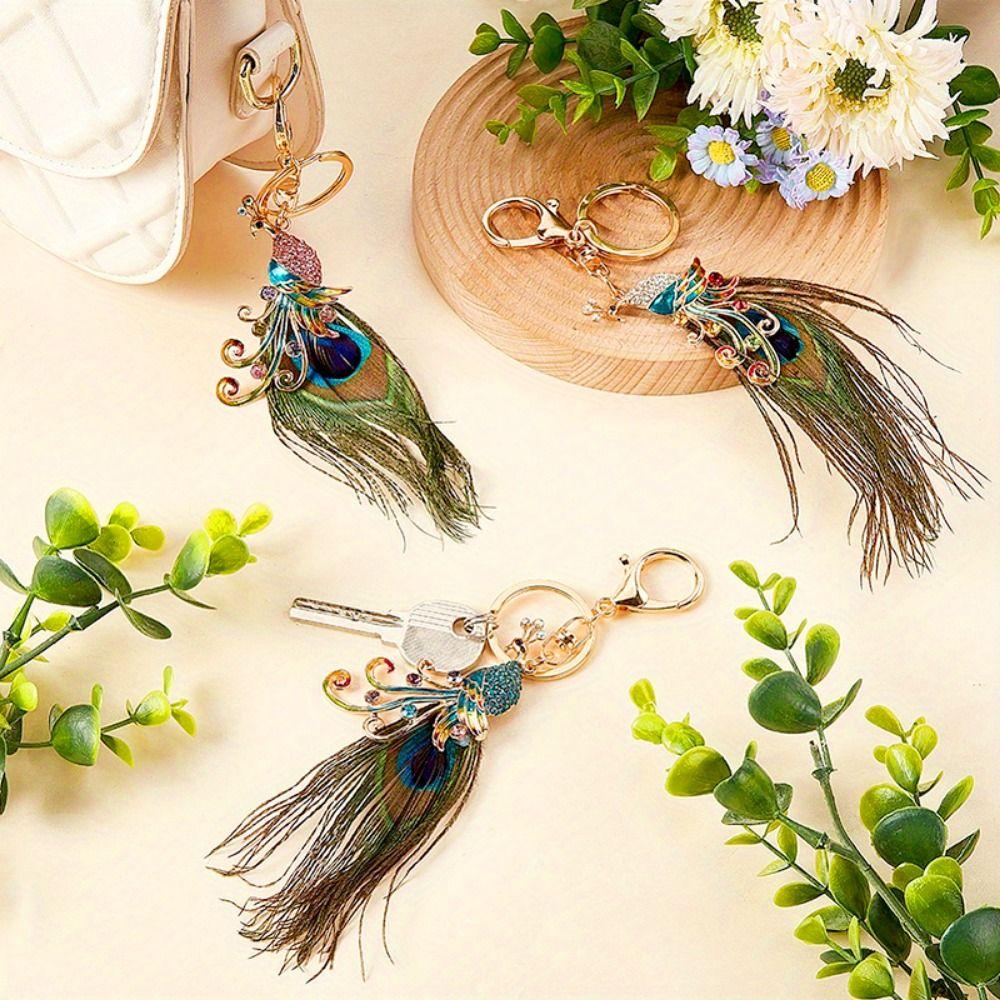 Ethnic Style Peacock Feather Key Chain Imitation Peacock Bag Pendant  Small Gifts