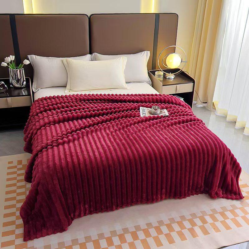Ribbed Flannel Blanket Wholesale Double Sided Thickened Nap Throw Winter Cover Blanket for Home Office Use