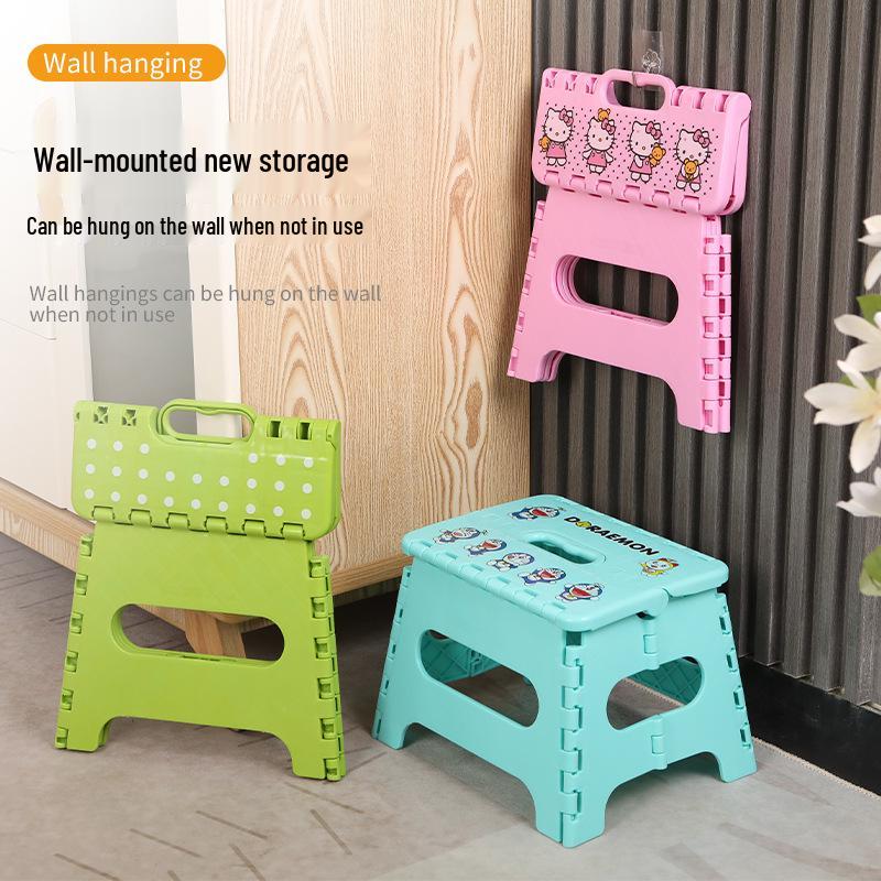 Portable Folding Cartoon Stool for Children & Adults - Durable Plastic Shoe Changing Seat