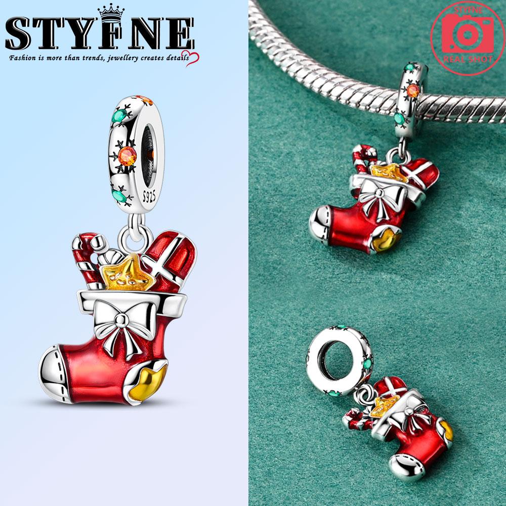 Copper Snowflake Christmas Red Snowflake Socks Gloves Charms Beads Brand Bracelet Exquisite Diy Jewelry Making Women'S Gift