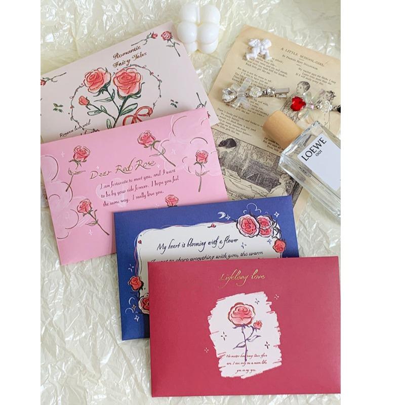 

Трехмерная 3D-открытка-сюрприз с благословением, поздравительная открытка с акварельными цветами, ретро-цветочное праздничное послание, красивая открытка-благословение, китайский День святого Валентина 4 pcs