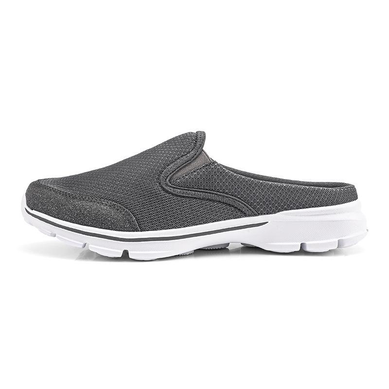 2025 Korean version of large size casual shoes half tray men's shoes single shoes men's flat sole one pedal sandals mesh half drag