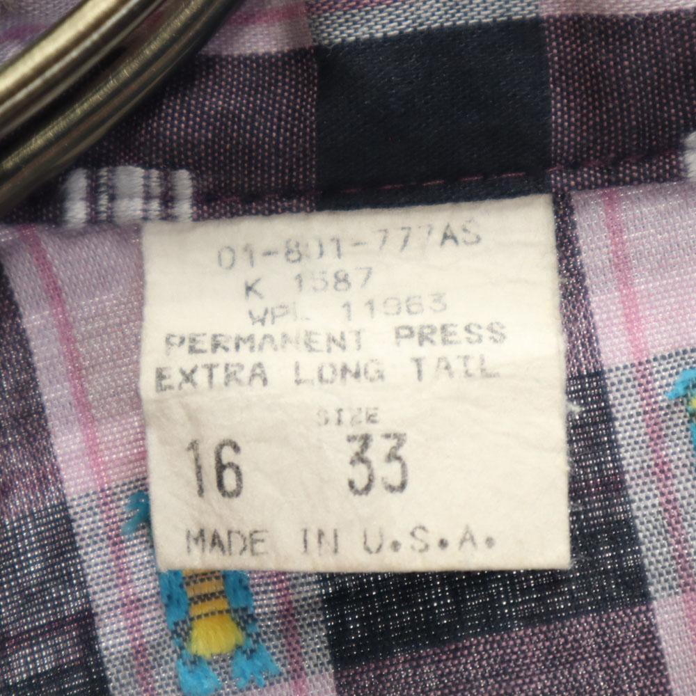 PERMANENT PRESS 70s 80s Made in USA Vintage Check Pattern Long sleeve Western shirt Men's Used