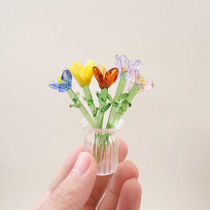 Glazed Handmade Small Flower Glass Simulation Bouquet Home Decoration Ornament