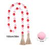 Valentine 100cm Wooden Bead Garland Romantic Red Pink Decorative String Festive Hemp Tassel Holiday Farmhouse Tabletop Accent
