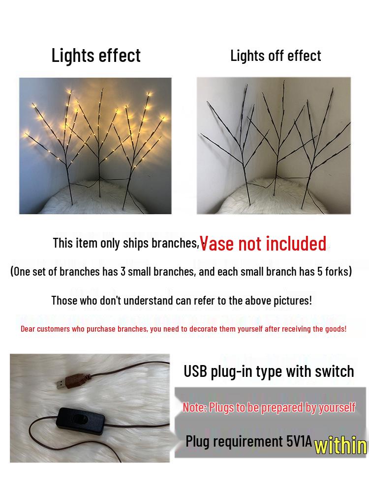 USB LED Twig Lights: 3 Branches, 60 Heads, Room & Holiday Decoration, Vase Tree Lights