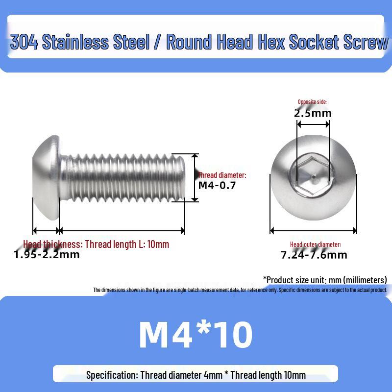 304 Stainless Steel Mushroom Head Hexagon Screw M2-M6