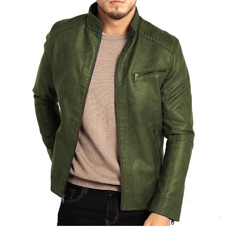 Winter Men's PU Leather Motorcycle Jacket - European/American Style, Stand Collar, Slim Fit