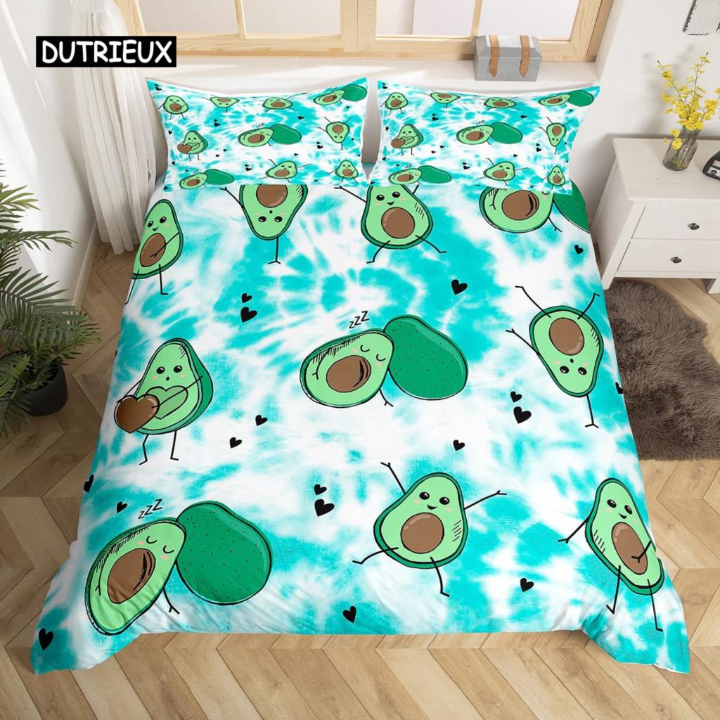 Avocado-Bettbezug-Set für Kinder, Kawaii-Bettwäsche-Set, süße Früchte, Bettbezug, Zwillingsgröße, tropischer botanischer Cartoon-Bettbezug