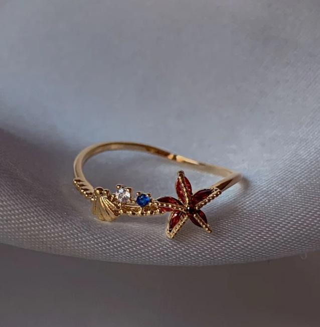 New Cute Colorful Zircon Flower Ring For Women Girl Fashion Vintage Zircon Adjustable Rings Jewelry Gift