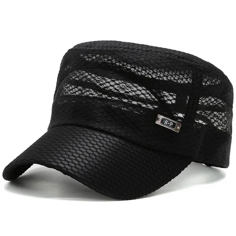

New Military Cap For Men Summer Breathable Mesh Cadet Hat Casual Bone Army Hats Women Flat Top Caps Branded Sun Protection Hats