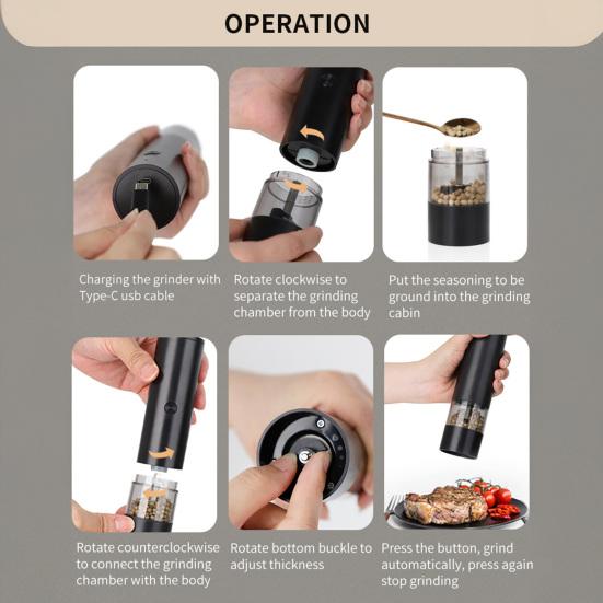 Elektrisches Salz- und Pfeffermühlen-Set mit eingebauter LED-Leuchte, einstellbare Mahlgrad, Gewürzmühle, wiederaufladbar, Küchenutensilien, Geschenk