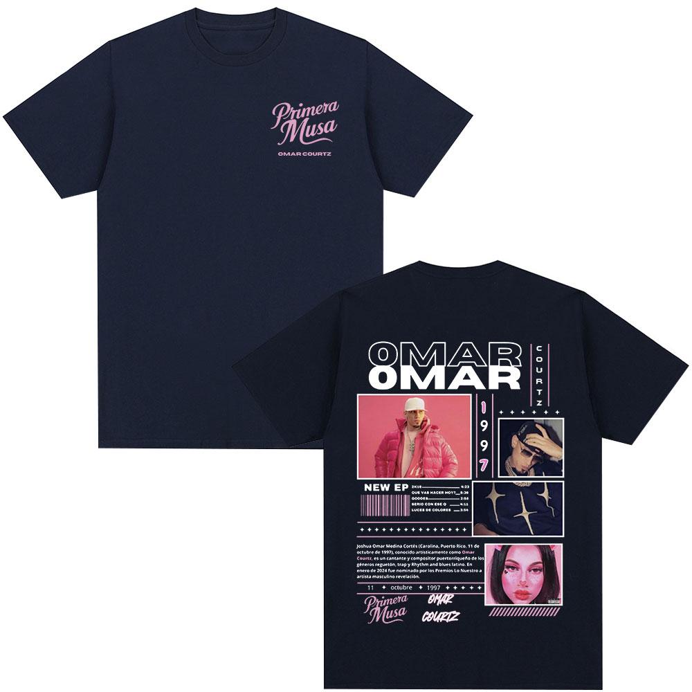 2025 Estate Omar Courtz Primera Musa Album Tour Merch T-shirt Stampata 100% Cotone Uomo Hip Hop Moda Casual Manica Corta