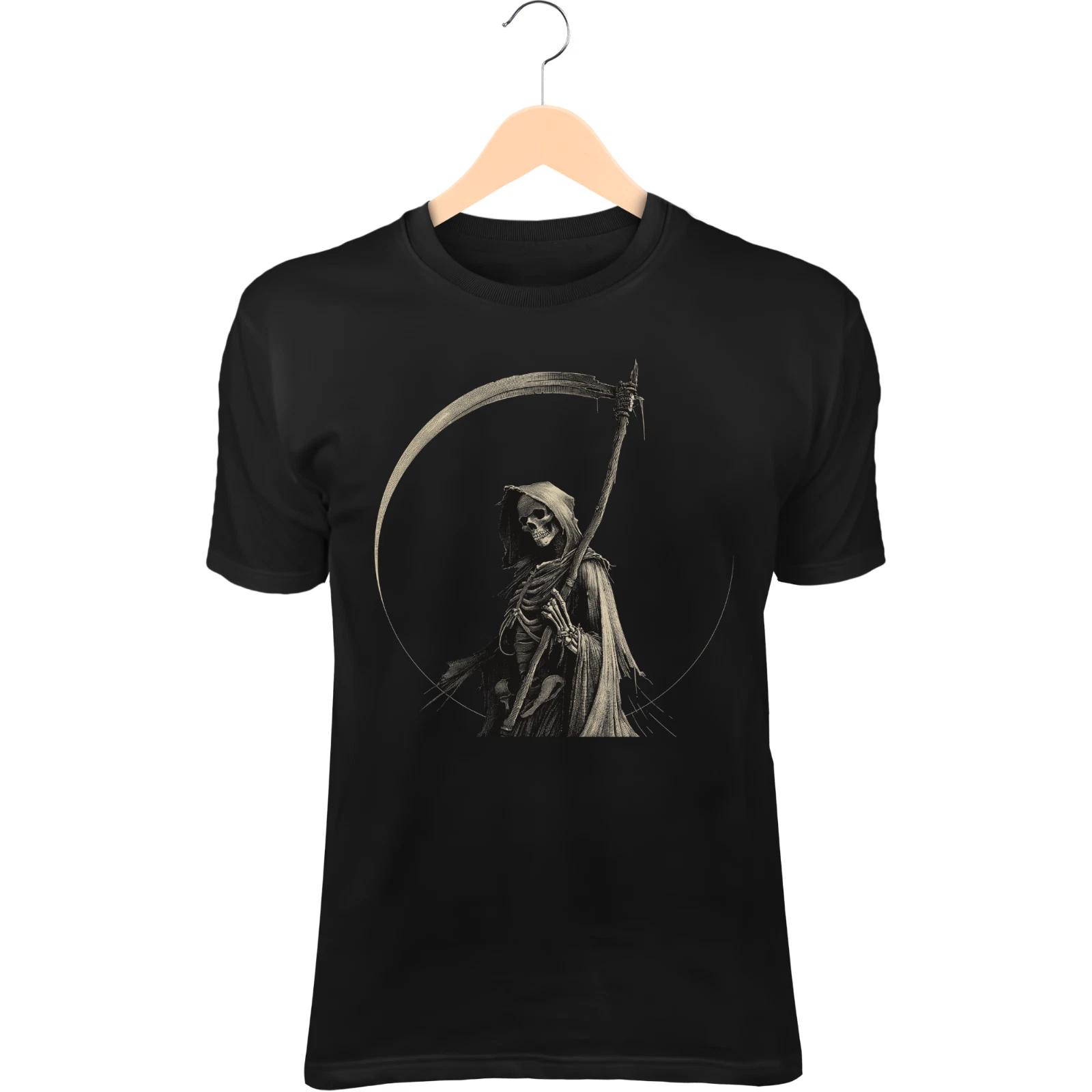 Grim Reaper IIII T-Shirt – Oversized Scythe, Cracked Hood, Moonlit Skull 2XL