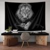 Black And White Lion Wall Tapestry, Majestic Animal Portrait Art, Bold Home Decor For Living Room & Man Cave