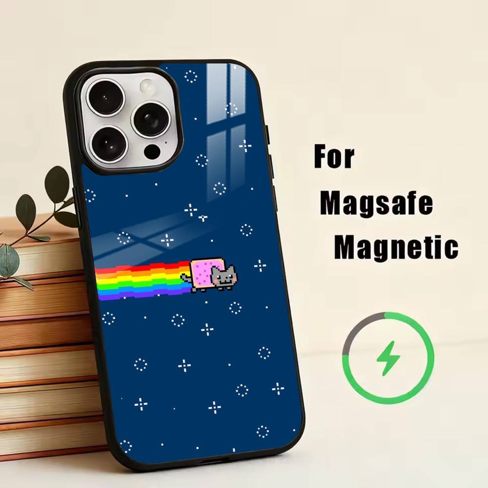 Cute N- Nyan C- Cat   Phone Case For iPhone17,16,15,14,13,12,11 Plus,Pro Magnetic with Magsafe Wireless Charging