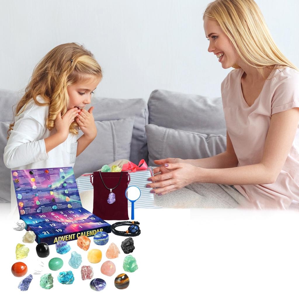 Adventní kalendář 2025 Vánoce - 24 dní Přírodní krystal Vánoční odpočítávací kalendář Pro děti Chlapce Dívky Geologie Kámen Drahokam Učební sbírka